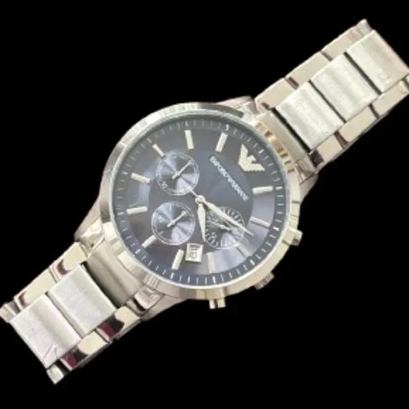 Emporio Armani AR2434 Oversized Chronograph Watch Steel Graphite Dial 43mm Gift - Picture 2 of 10